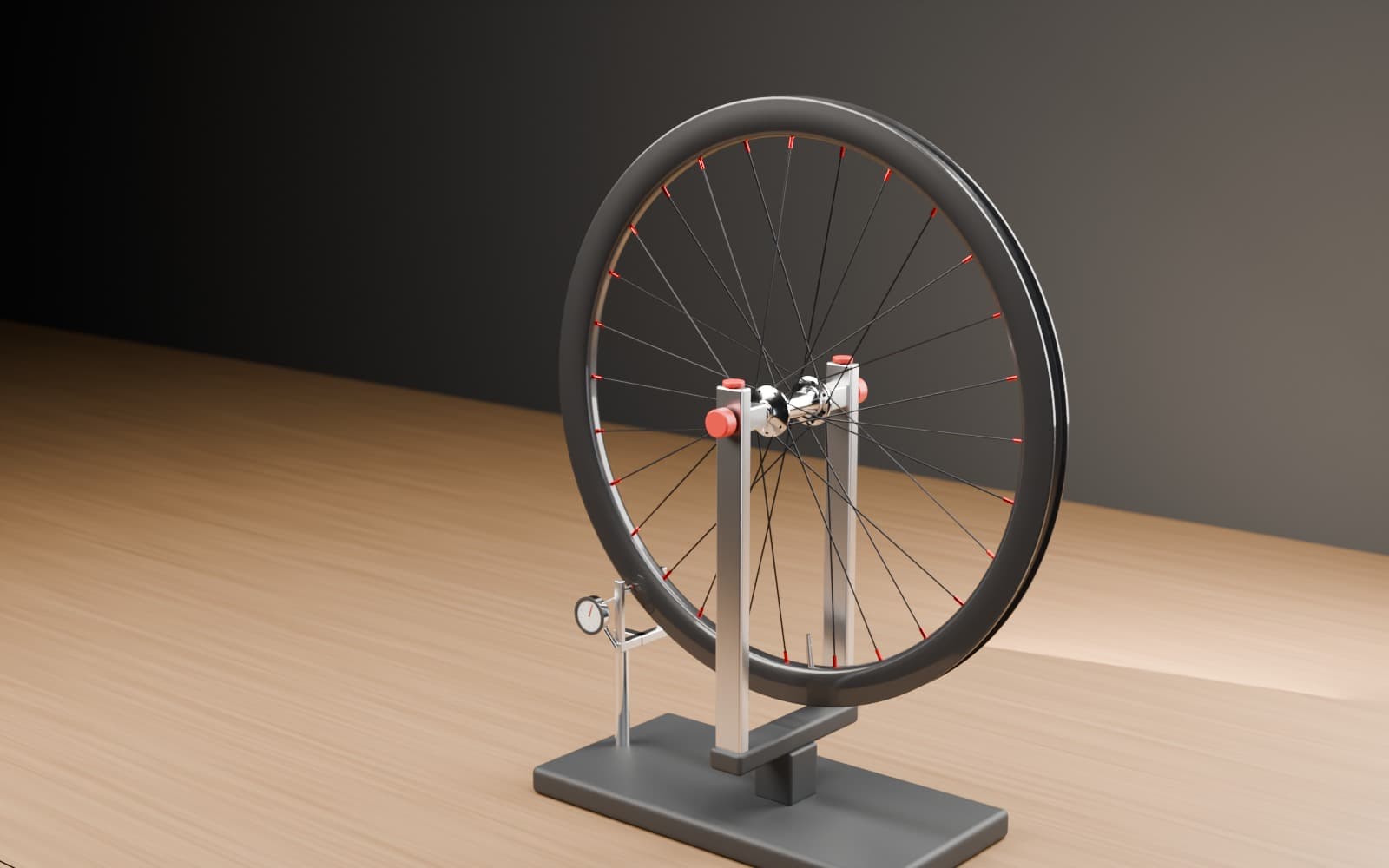 Roue carbone sur le centreur de l'atelier